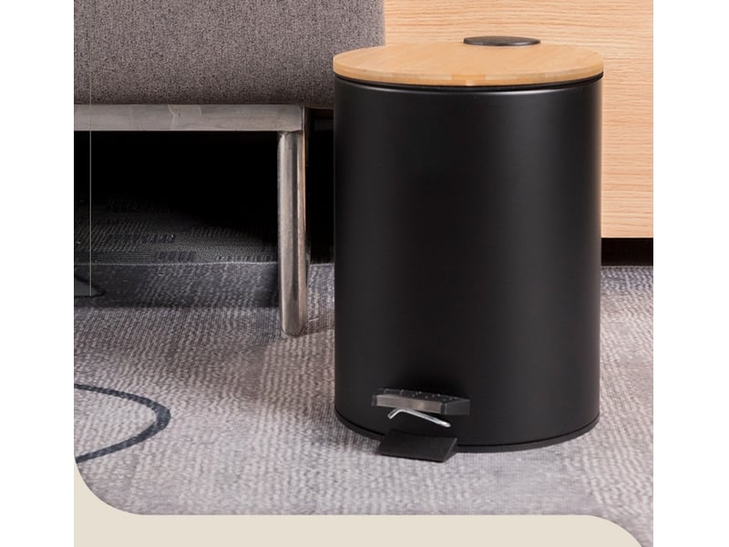 Poubelle de salle de bain à pédale en acier  - couvercle bambou - 3l  - Conforama D