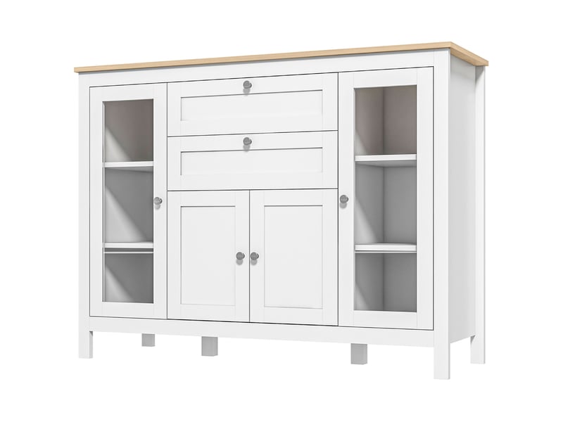  Buffet de salon, meuble de rangement avec un placard à double porte, deux portes vitrées, deux tiroirs et une étagère réglable, 120 x 40 x 90 cm  - Conforama B