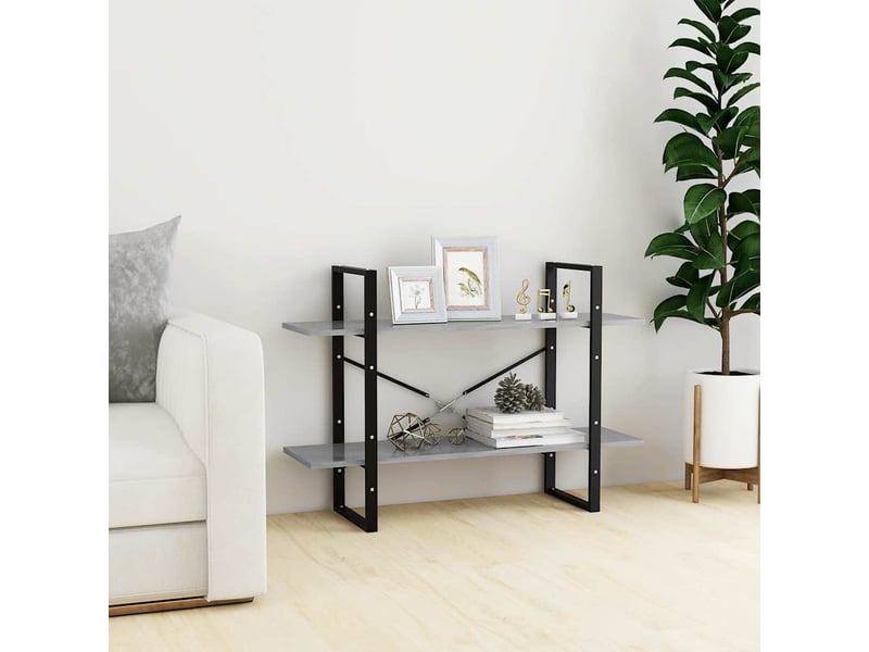  Bibliothèque à 2 niveaux, armoire à livres gris béton 100x30x70cm bois ingénierie  - Conforama C