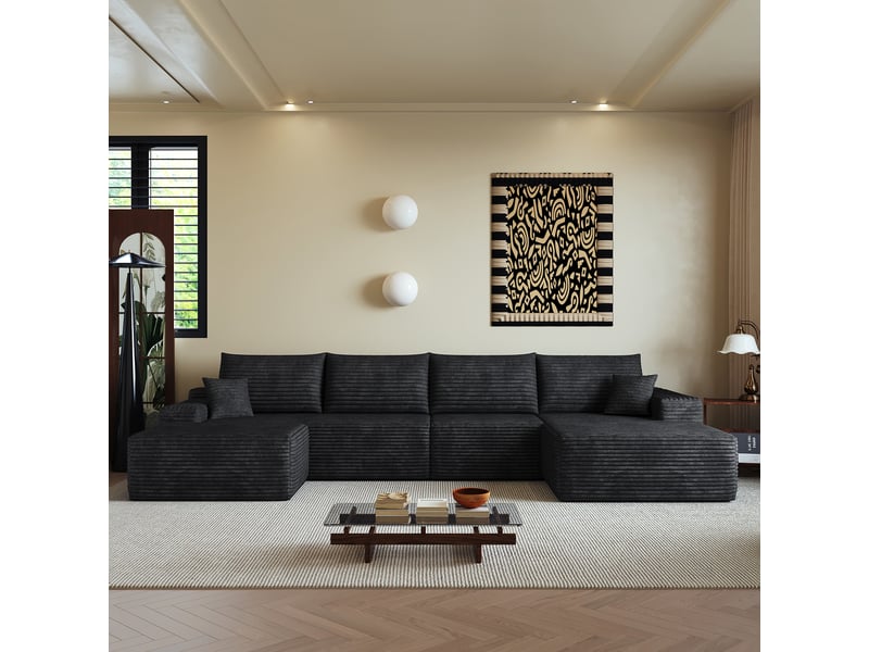  Canapé d'angle, canapé modulable, design moderne, 340 cm, pour salon, chambre, appartement, noir, livré monté, assise profonde  - Conforama D