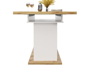 Table extensible, 110-140x80x75 cm, à double rallonge avec espace de rangement, pratique, mdf, coloris naturel et blanc