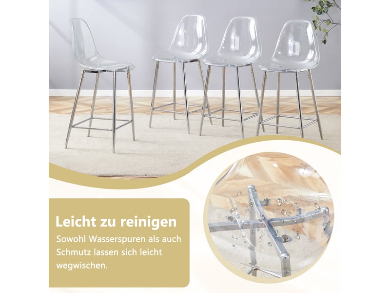  Lot de 4 tabourets de bar,avec piètement métal argenté et repose-pieds,transparents  - Conforama E