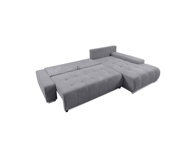  Canapé d'angle convertible velutti l velours côtelé poso gris, méridienne droite avec coffre  - Conforama C