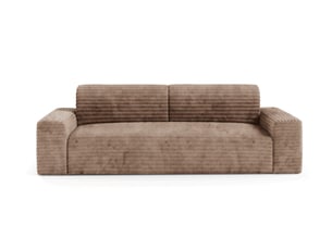 Canapé droit convertible 4 places Velours côtelé beige avec coffre de rangement