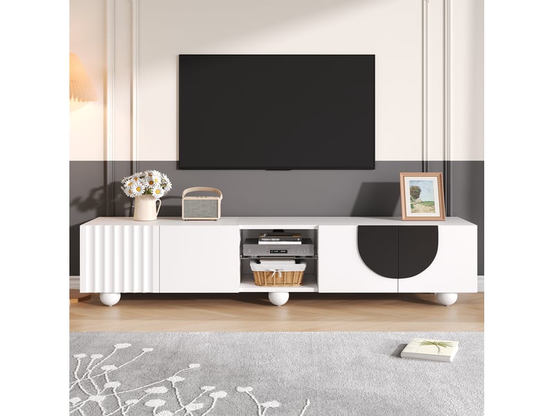  Meuble tv bas 180 x 40 x 41,5 cm blanc et noir avec rangement push-to-open  - Conforama B