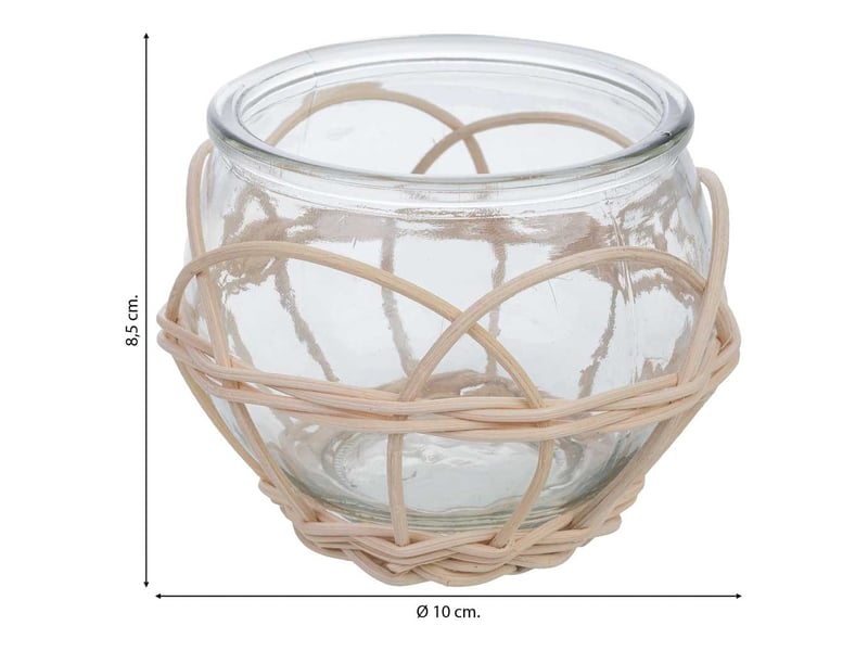  Bougeoir en verre doublé de rotin beige d10 x 8,6 h cm  - Conforama C