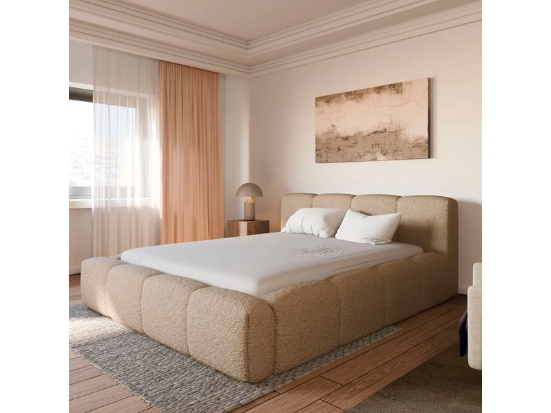  Lit coffre équinox taupe drimz - 140x190cm - tissu bouclé Équinox - Conforama B