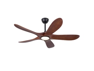 Ventilateur de plafond 132 cm éclairage led 3 couleurs dimmable 5 pales bois massif noyer et noir 6 vitesses télécommande silencieux