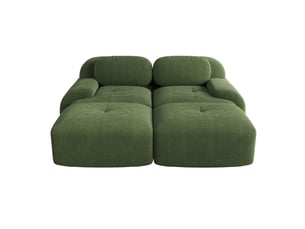 Canapé 2 places modulable avec méridienne, canapé sans armature avec accoudoirs ergonomiques et base antidérapante, velours côtelé, vert