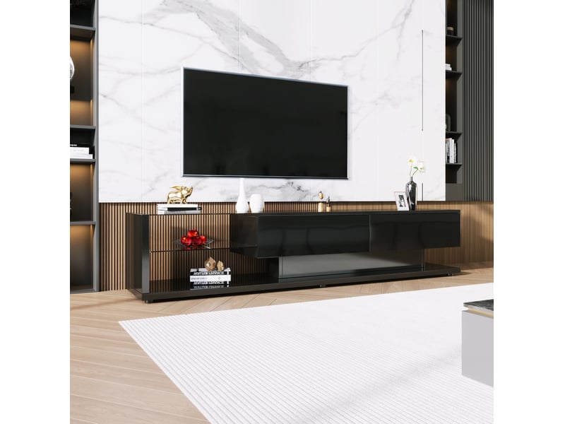  Meuble tv modenvie bas noir brillant 170 x 36 x 38 cm avec led et 2 tiroirs  - Conforama B