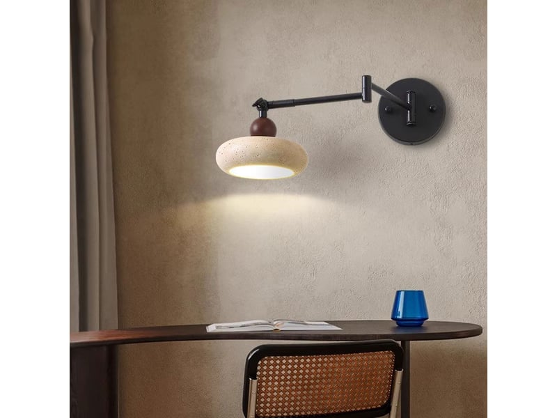  Applique murale en bois massif réglable et pivotable en travertin naturel lampe murale en travertin jaune  - Conforama B