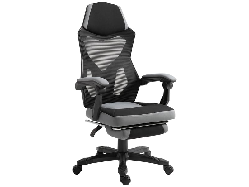  Fauteuil de bureau ergonomique avec dossier inclinable, repose-pieds rétractable et hauteur réglable, gris  - Conforama A