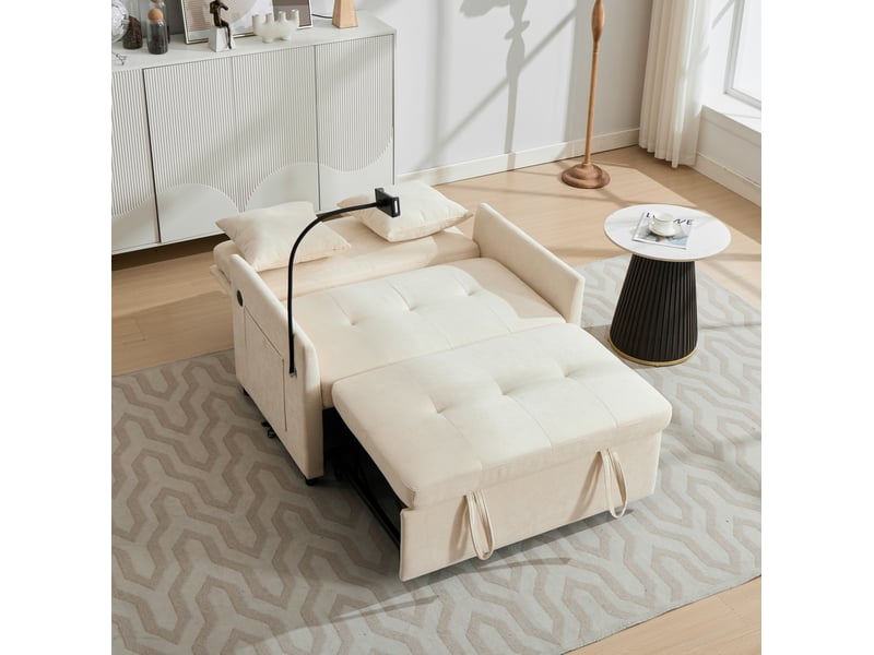  Canapé-lit pliable 1 place modenvie multifonctionnel en tissu beige avec port usb et support pour tablette 109 x 72 x 83,5 cm  - Conforama D