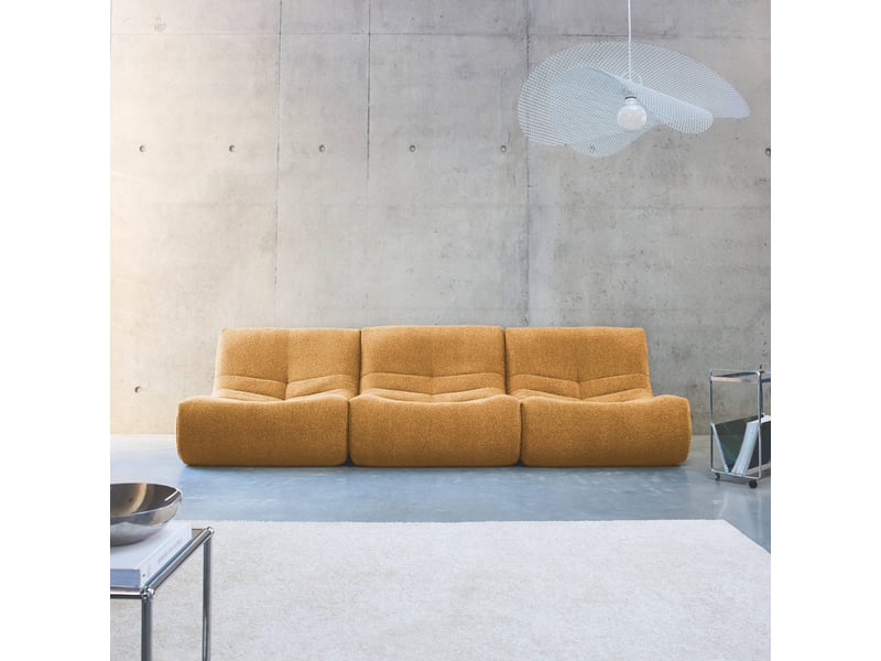  Lot de 3 fauteuils chauffeuses en bouclette texturée moutarde style contemporain 1 place  - Conforama C