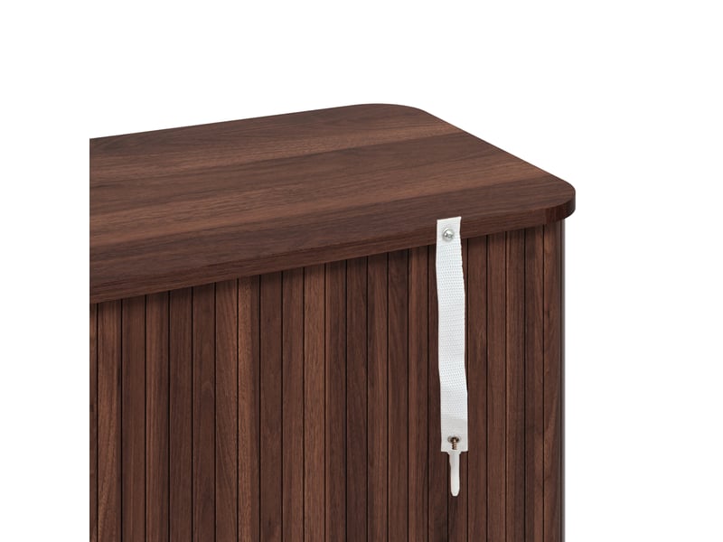 Buffet 141 x 40 x 77 cm avec 3 tiroirs en rotin et 2 portes coulissantes, étagères réglables, mdf coloris noyer - Conforama E