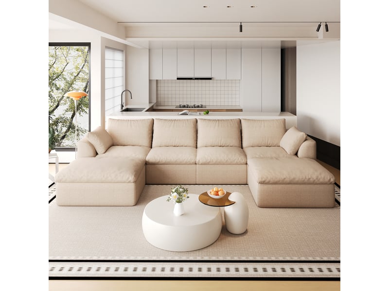 Canapé modulable en u cloud 6 places 310 x 155 cm, mousse compressée, tissu kaki IKSETERA TRADING LTD - Conforama B