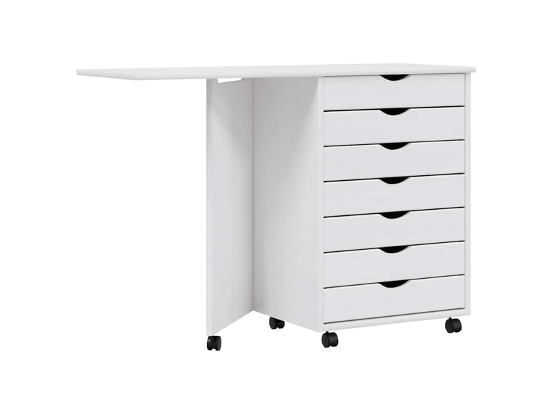  Armoire de rangement roulante avec bureau moss blanc bois de pin solide  - Conforama A