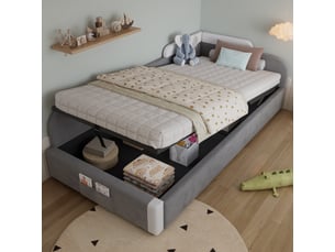 Lit coffre 90x200 cm <strong>MERAX</strong>  <strong>lit enfant gris</strong> coloris gris