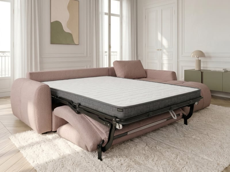  Bobochic canapé d'angle réversible convertible coffre fuji ouverture express tissu chiné rose  réversible FUJI - Conforama D
