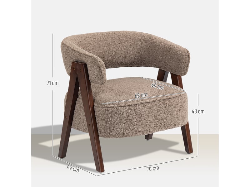  Fauteuil de salon en tissu bouclette, chaise rembourrée, assise large, dossier ergonomique, 70 x 64 x 71 cm, marron  - Conforama E