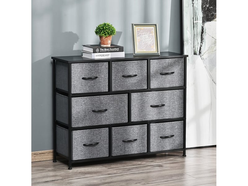  Commode de rangement 8 tiroirs 100 x 30 x 78,5 cm – gris foncé – structure métal et tiroirs pliables  - Conforama B