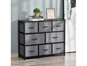 Commode de rangement 8 tiroirs 100 x 30 x 78,5 cm – gris foncé – structure métal et tiroirs pliables