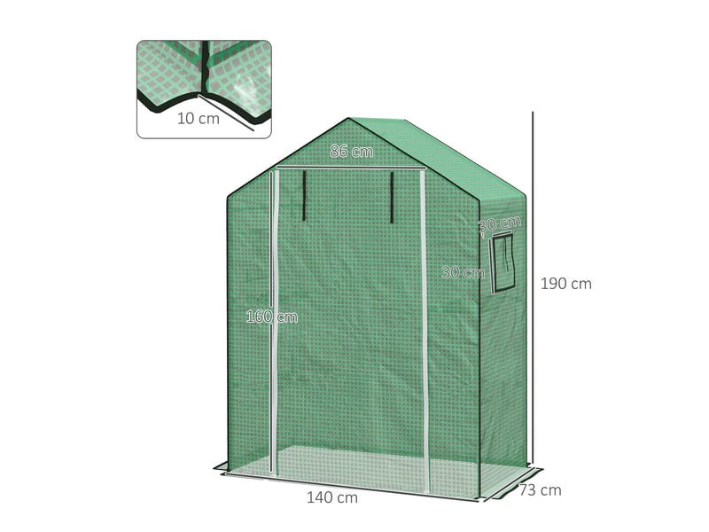  Bâche en polyéthylène pour serre de jardin avec porte et fenêtres à charnières, 140 x 73 x 190 cm, verte  - Conforama E