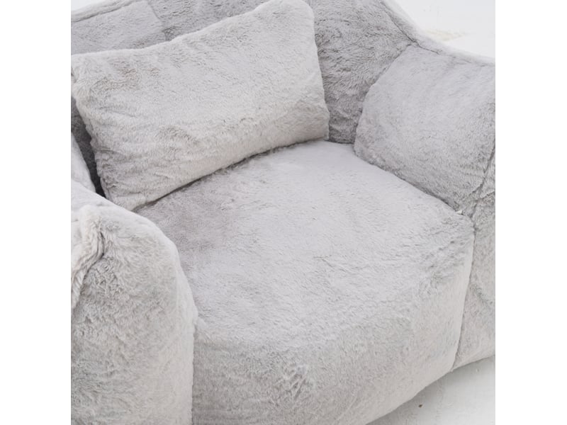 Fauteuil poire 123x97x73 cm avec coussin, dossier ergonomique, fausse fourrure grise  - Conforama D
