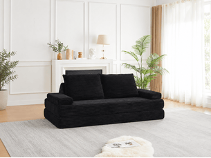 Canapé droit compressé convertible <strong>BIQZUYA</strong> <strong></strong> 2 places Velours côtelé Noir