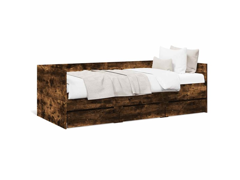  Lit simple- lit adulte -  lit de jour avec tiroirs sans matelas chêne fumé 90x190 cm  - Conforama A
