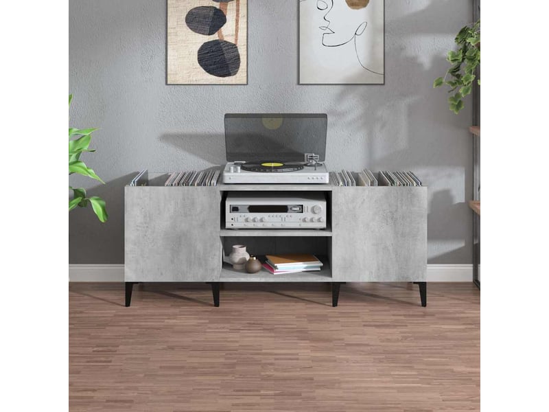  Armoire à disques, armoire de rangement gris béton 121x38x48 cm bois d'ingénierie  - Conforama C