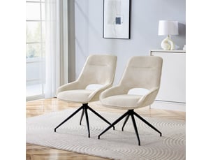 Lot de 2 chaise de salle à manger 50x49 cm rotative 360°, dossier ergonomique, assise confort, beige+noir, tissu+métal