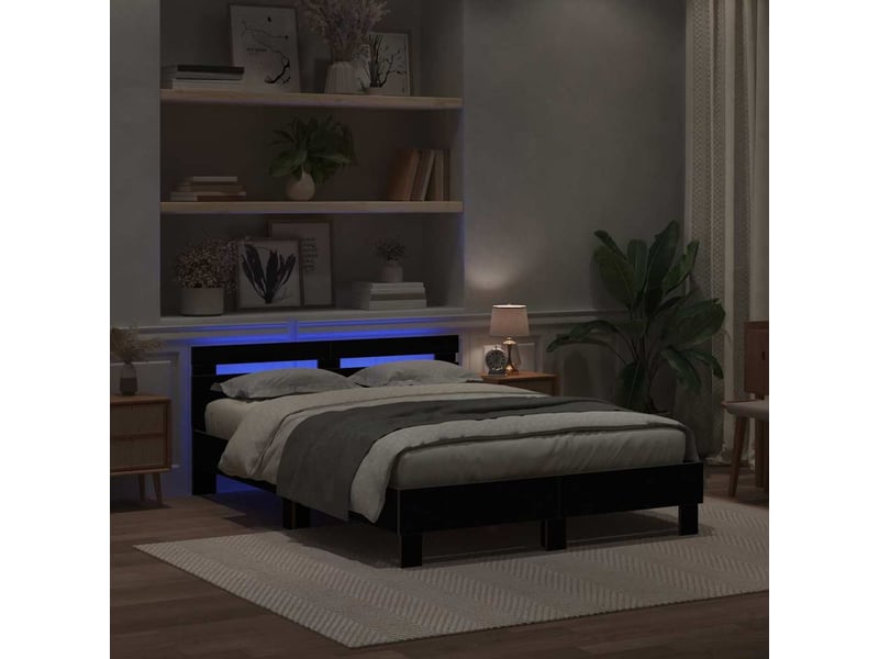  Lit double- lit adulte -  cadre de lit chêne noir 150 x 200 cm bois d'ingénierie  - Conforama B