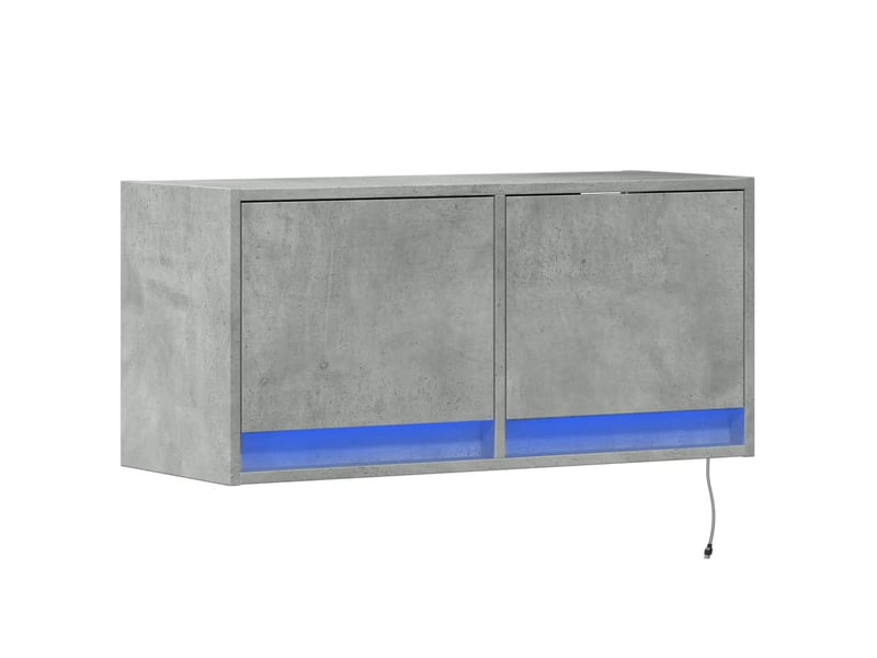  Meuble tv - banc tv - meuble de rangement mural avec lumières led gris béton 80x31x35 cm  - Conforama C