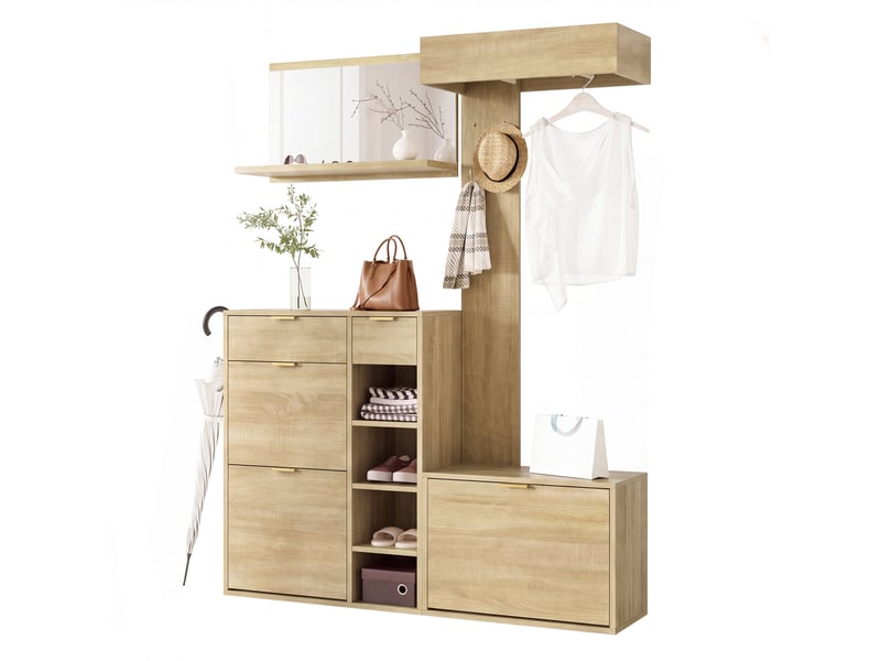  Meuble d'entrée,130x30x174 cm,4 pièces,panneau de particules,naturel  - Conforama A