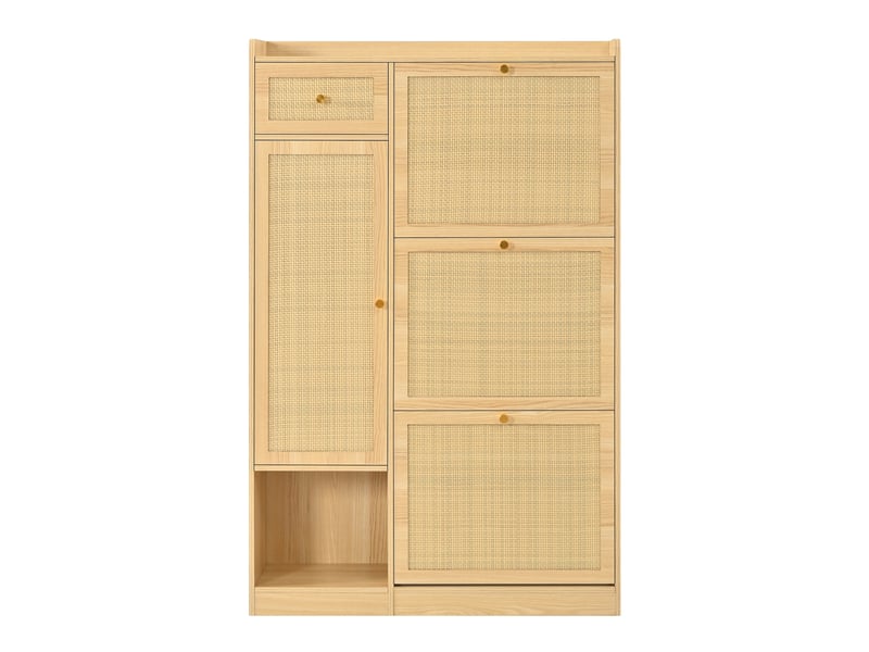 Meuble à chaussures oslo rotin 80,5x25x125 cm, 3 tiroirs basculants, 1 tiroir & 1 porte - Conforama A