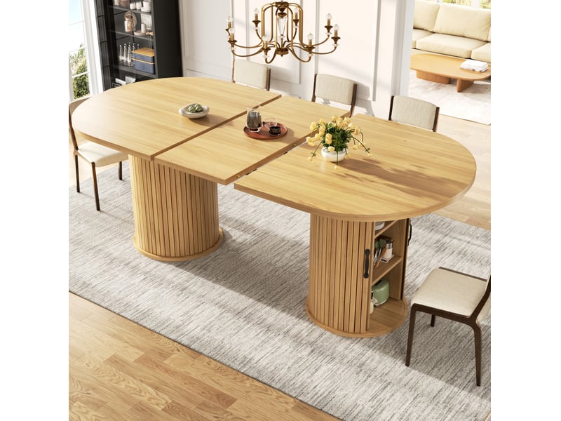 Table extensible avec rangement caché et mécanisme télescopique, poignées métalliques, en mdf naturel, 150-190 × 80 × 75 cm - Conforama C