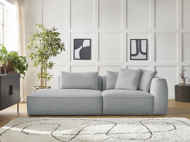  Bobochic canapé droit fixe 3 places leopold velours côtelé gris clair  accoudoir droit LEOPOLD - Conforama C