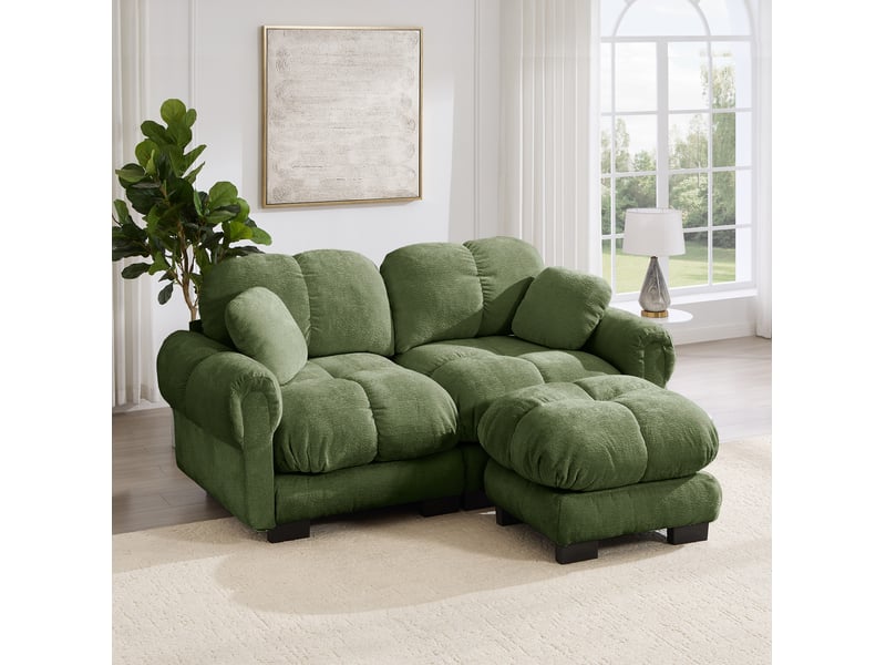  Canapé d’angle modulable 2 places 190*149*90 cm en chenille avec repose-pieds mobile vert chicfurn  - Conforama D