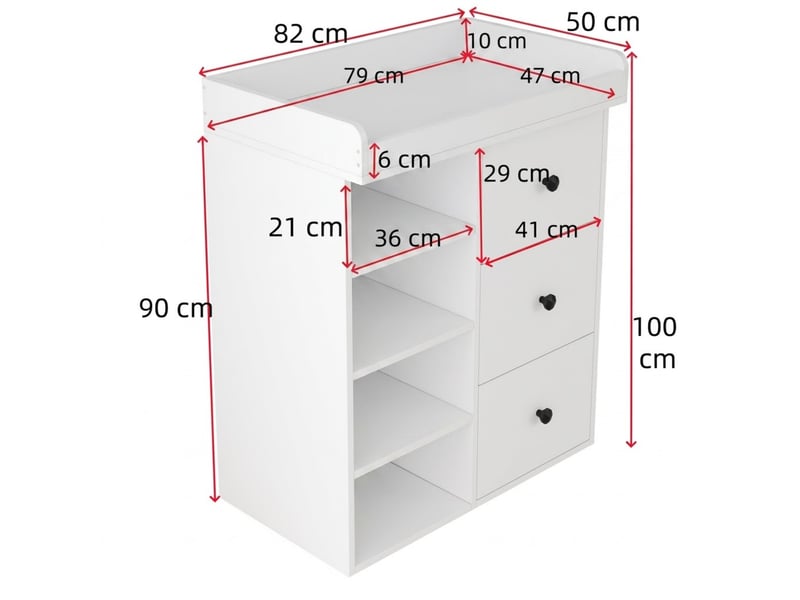  Commode à langer 2-en-1 avec 3 tiroirs 82x50x100 cm en mdf blanc  - Conforama C