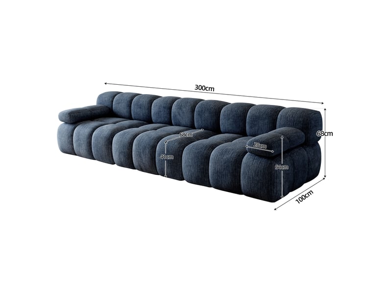  Canapé droit modenvie 3 places en chenille bleu 300 x 100 x 68 cm  - Conforama C