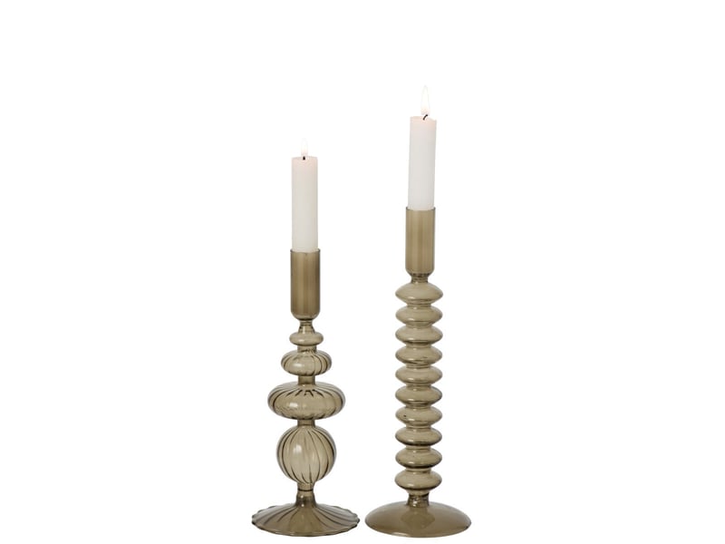  Lot de 2 bougeoirs en verre silje 27cm vert olive  - Conforama B