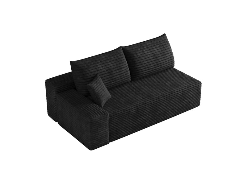  Canapé d'angle réversible 2 places avec méridienne, sans montage et assise moelleuse, en tissu noir  - Conforama A