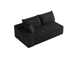 Canapé d'angle réversible 2 places avec méridienne, sans montage et assise moelleuse, en tissu noir