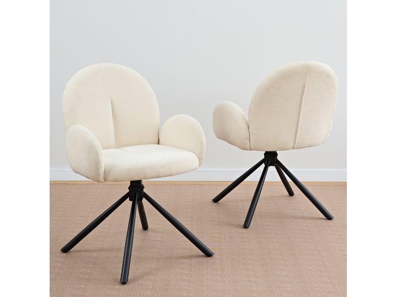  Lot de 2 chaises de salle à manger pivotantes 53,5 x 36 x 86,5 cm blanc crème, chenille et métal  - Conforama B