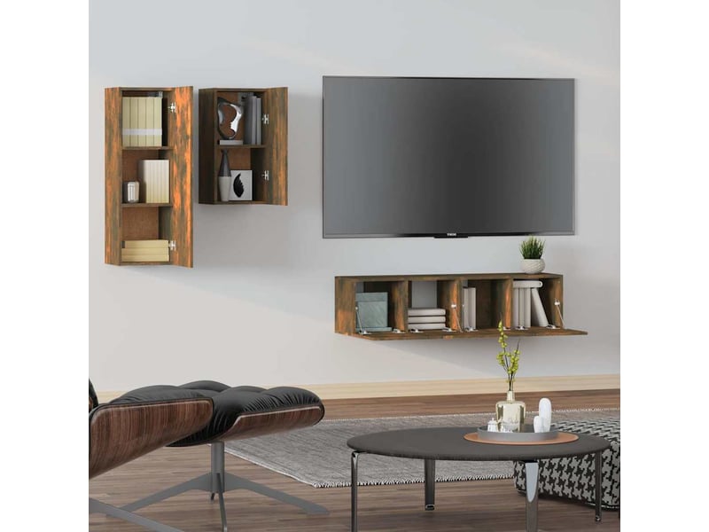  Ensemble de meubles tv 4 pcs chêne fumé bois d'ingénierie shl32072  - Conforama C