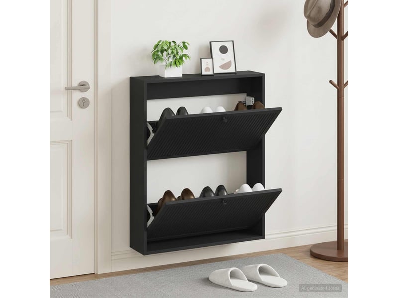  Meuble à chaussures mural, armoire à chaussures ede 71x17x86 cm noir  - Conforama B