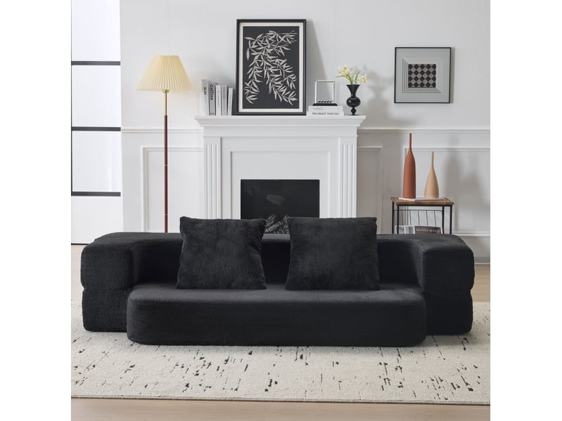  Canapé convertible 2 places 190x50x42 cm compressé, pliable,  mousse douce, couleur noir, design moderne  - Conforama B