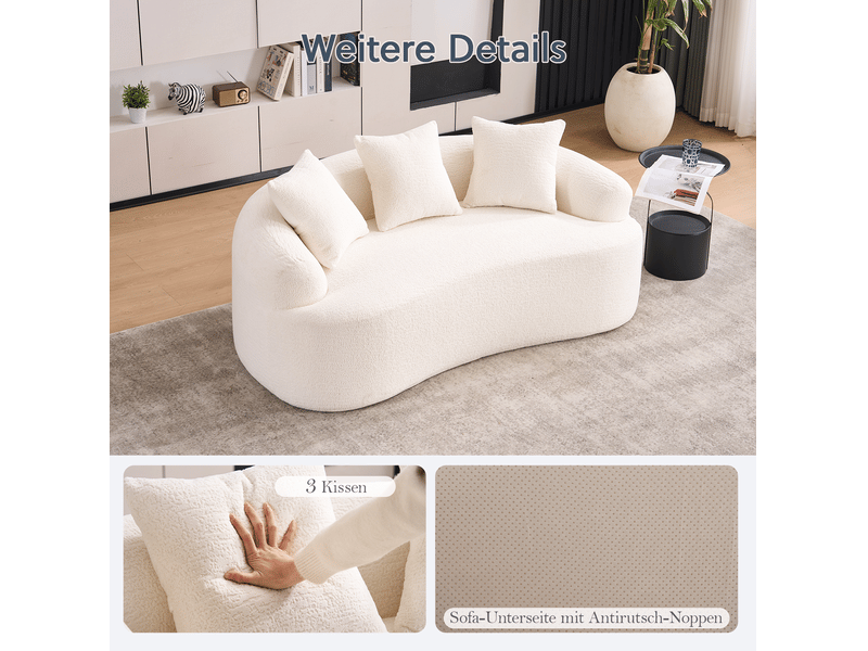  Canapé 2 places, assise généreuse, coussins fournis, allure contemporaine, meuble de salon, revêtement chenille, blanc  - Conforama D