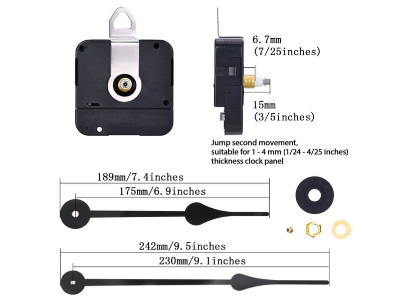  Mécanisme d'horloge de rechange à couple élevé – horloge à monter soi-même – longueur d'axe 15 mm – aiguilles de 23 cm – mécanisme d'horloge – noir  - Conforama B